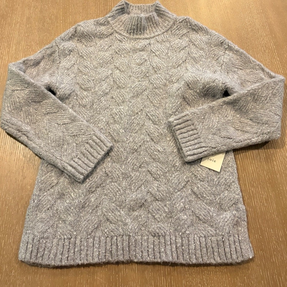 Joie Women's M Gray Confetti Cable Knit‎ Mock Neck Sweater NWT